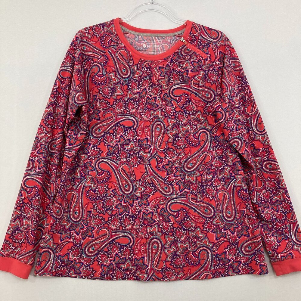 Coolibar XL Purple Red Paisley Zipper UPF 50 Sun Protection Long Sleeve Top